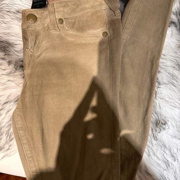 Suede Lamb Leather True Religion khaki skinny pants - Picture 2 of 6